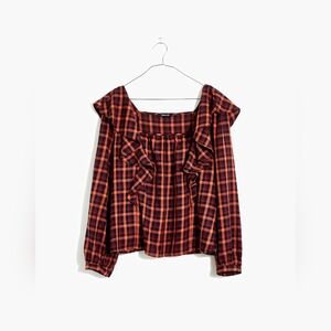 Plaid Ruffled Square-neck Crop Top